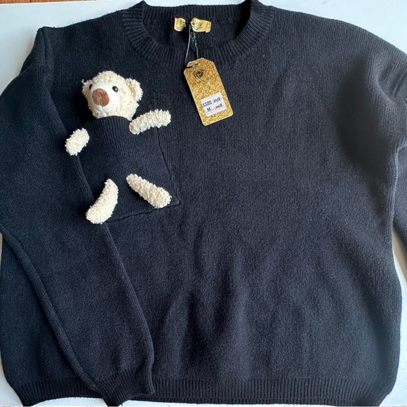 venizbena Other - Vinizbena Kids Black Sweater With Removable Teddy Bear In A Pocket Size:M